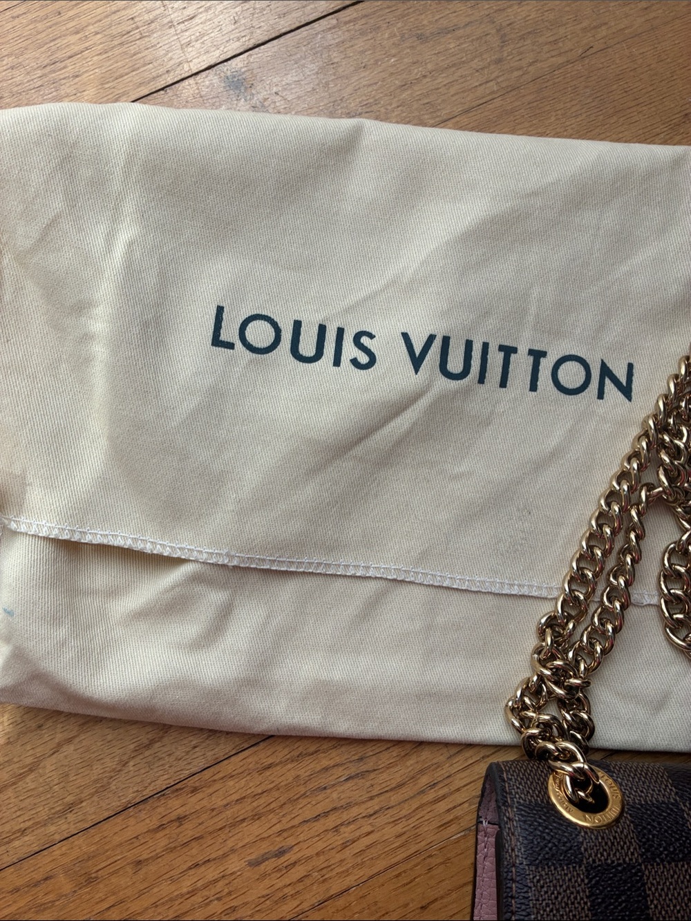 Louis Vuitton Brown Damier Ebene with Pink Center Stripe Chain Crossbody - Picture 4 of 11